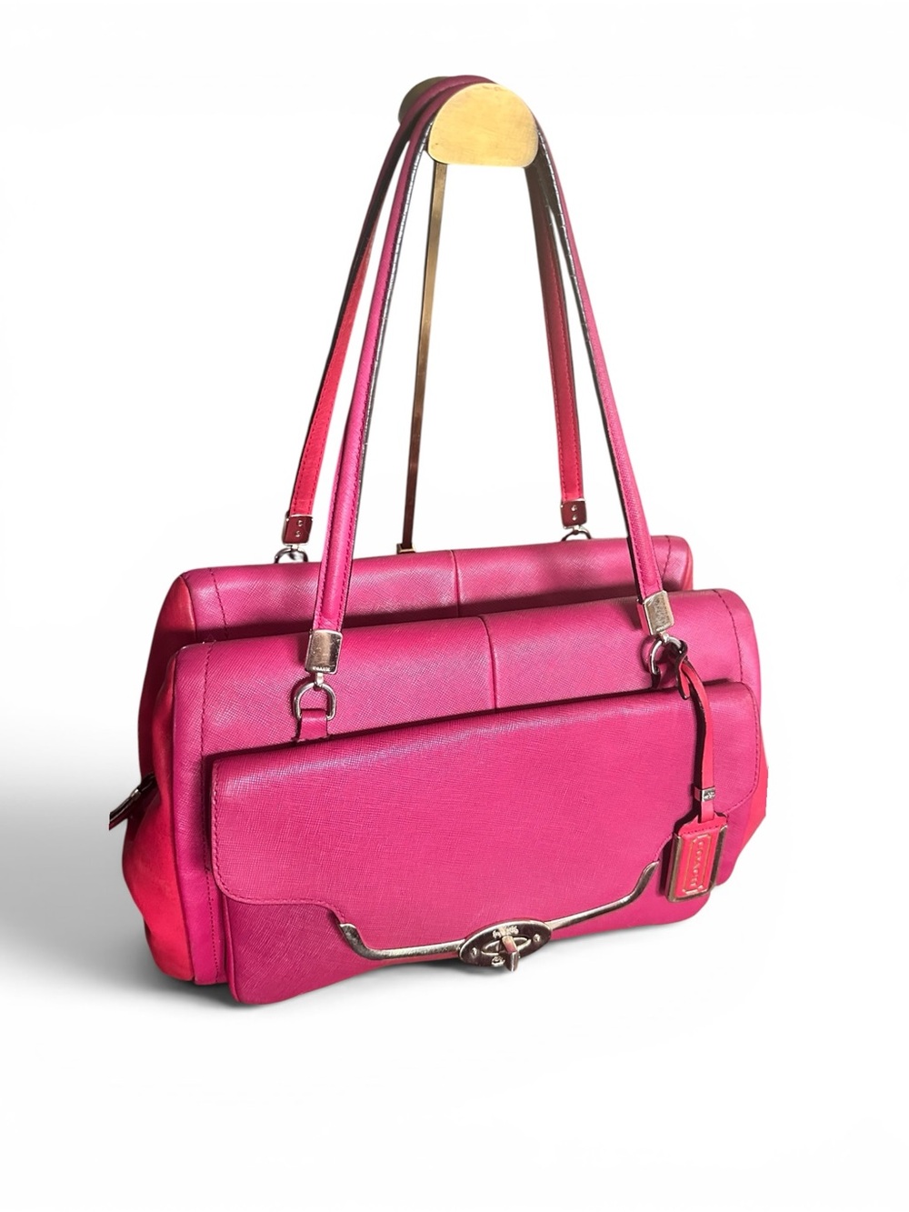 Coach Pink Saffiano Leather Satchel Barbiecore Y2K Shoulder Bag Tote✨ - Picture 14 of 16